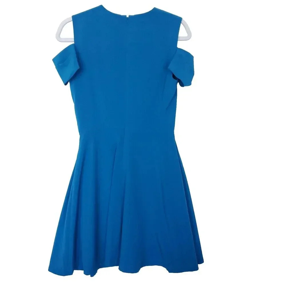 Z Spoke Zac Posen Dress Womens Size 4 Blue Cold Shoulder Fit And Flare NWT - Picture 3 of 16